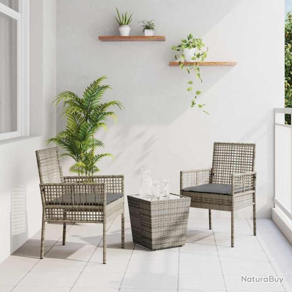 Set de Bistro de Jardin 3 Pi�ces avec Coussins Gris en Poly Rattan