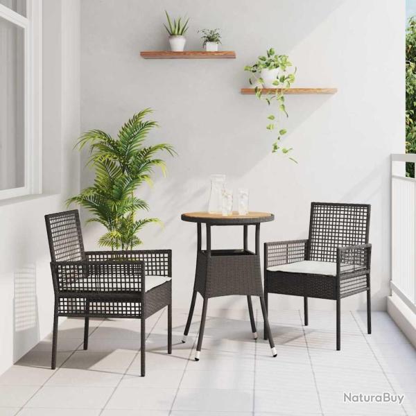 Ensemble de Salle � Manger de Jardin de 3 Pi�ces Noir Poly Rattan