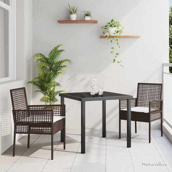 Ensemble de Salle � Manger de Jardin 3 pi�ces avec coussins en poly rattan marron