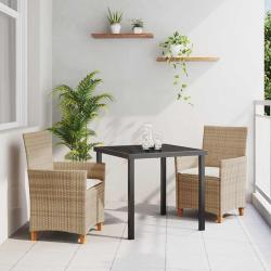 Ensemble de jardin 3 pi&egrave;ces avec coussins, beige, en poly rattan