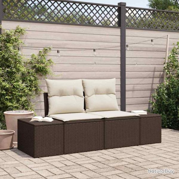 Canap� de jardin 2 places avec rangement et coussins Marron Rotin Synth�tique