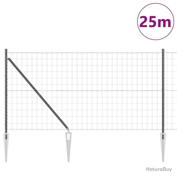 Cl�ture Euro avec 13 poteaux en pointe 1,2 x 25 m en acier galvanis� gris