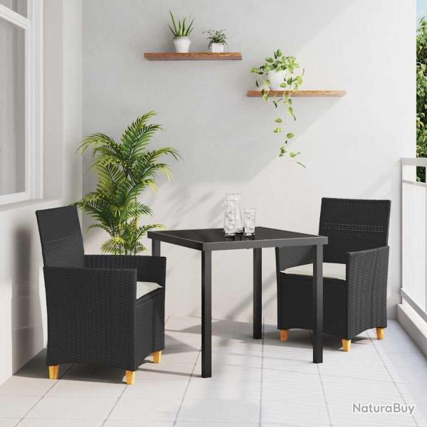 Set de jardin 3 pi�ces avec des coussins en poly rattan noir.