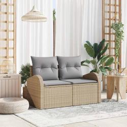 Canap&eacute; de jardin avec coussin Beige 124 x 62 x 69cm polyrotin