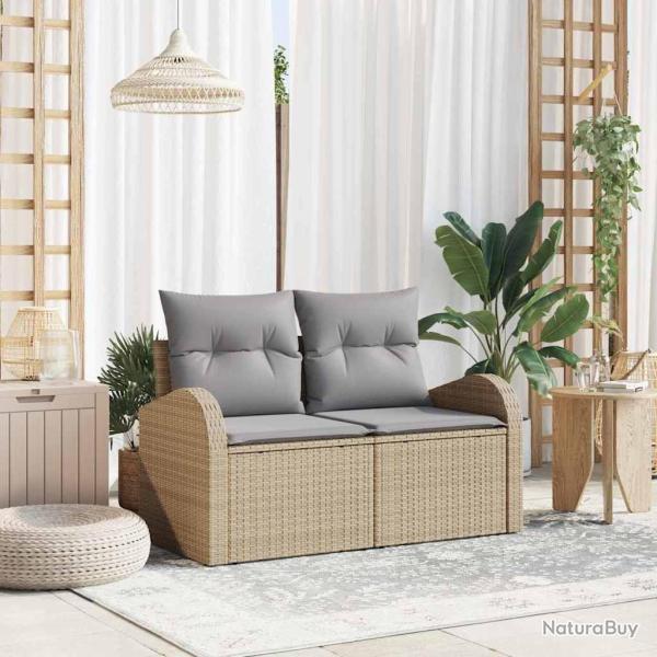 Canap� de jardin 2 places avec coussins beige en poly rattan