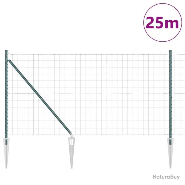 Cl�ture Euro avec 13 poteaux en pointe 1,2 x 25 m en acier galvanis� vert