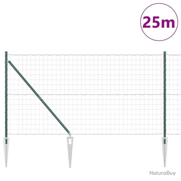 Cl�ture Euro avec 13 poteaux pointus de 1,2x25 m en acier galvanis� vert.
