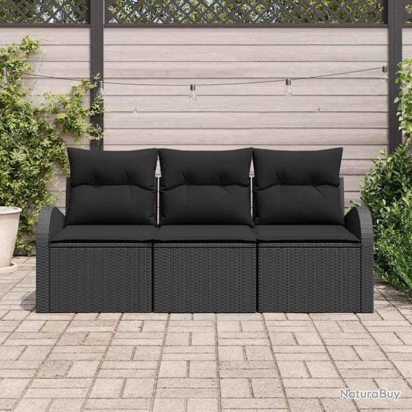 Canap� de Jardin 3 Pi�ces avec Coussins Noirs en Rattan Synth�tique