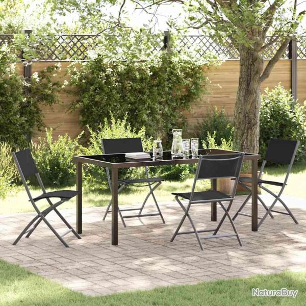 Ensemble de salle � manger de jardin 5 pi�ces en Textil�ne noir et acier