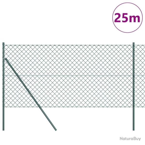 Jeu de Poteaux de Cl�ture Vert 1.4 x 25 m Acier galvanis�