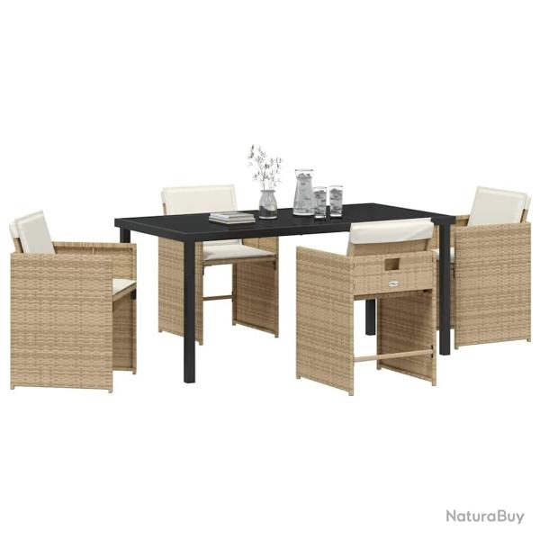 Set de salle � manger de jardin de 5 pi�ces avec coussins - Rotin poly beige