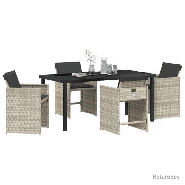 Set de salle � manger de jardin 5 pi�ces avec coussins Gris clair Poly Rattan
