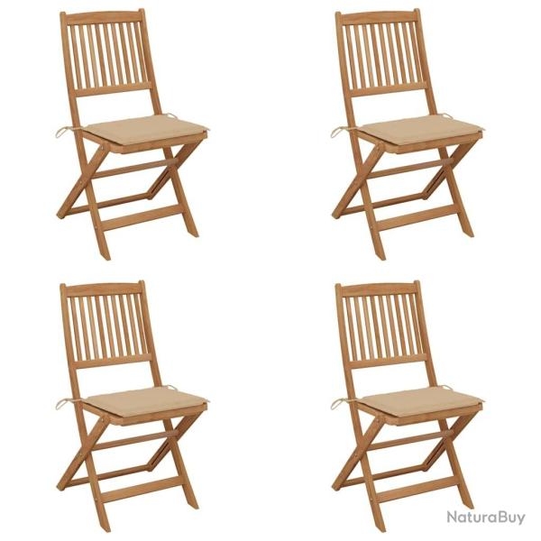 Chaises pliables de jardin lot de 4 avec coussins Bois d'acacia