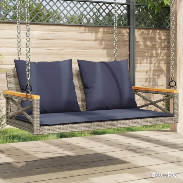 Balancelle avec coussins gris 109x62x40 cm r�sine tress�e