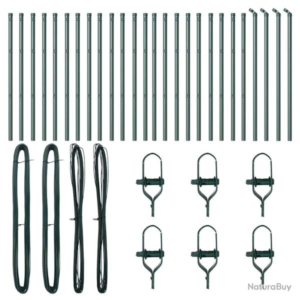 Poteaux de cl�ture - 26 pi�ces en vert, �32 mm, 100 cm, en acier galvanis�