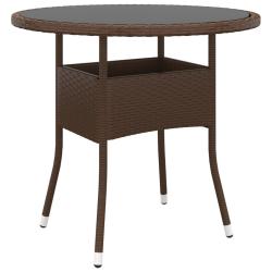 Table de jardin &Oslash;80x75 cm Verre tremp&eacute;/r&eacute;sine tress&eacute;e Marron