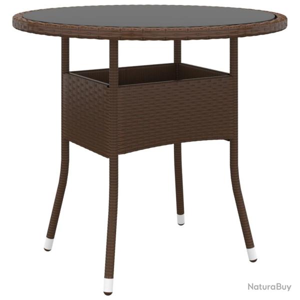 Table de jardin �80x75 cm Verre tremp�/r�sine tress�e Marron