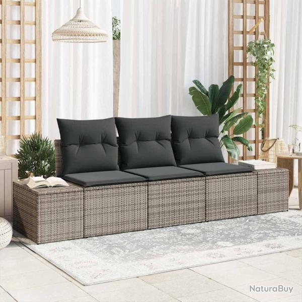 Ensemble de canap�s de jardin 3 pi�ces avec coussins gris en rotin synth�tique