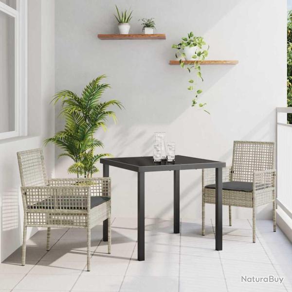 Ensemble de salle � manger de jardin 3 pi�ces avec coussins Gris clair Rattan PE
