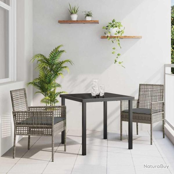 Ensemble de Salle � Manger de Jardin 3 Pi�ces avec Coussins Gris Poly Rattan