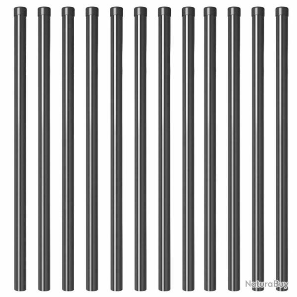 Poteaux de cl�ture 12 pcs Gris 110 cm Acier peint par poudre