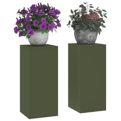 Supports de Plantes Ext&eacute;rieurs Pillar 2 pcs Vert Olive 24x24x55 cm Acier