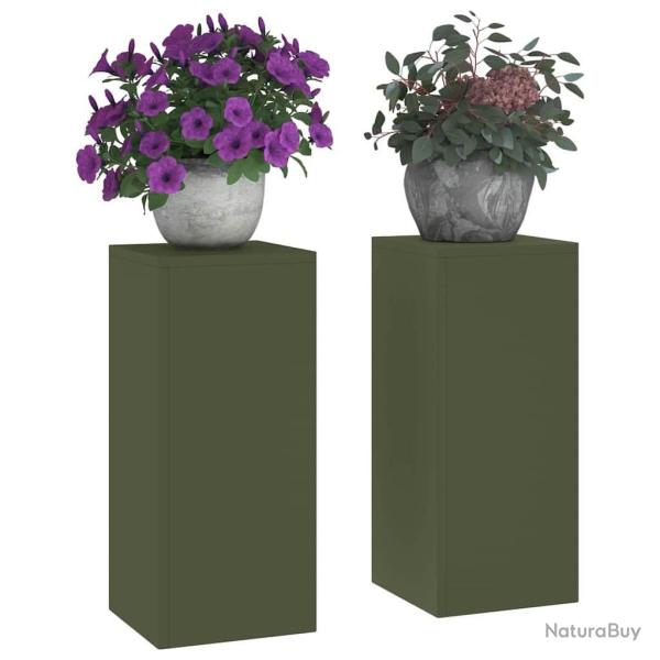 Supports de Plantes Ext�rieurs Pillar 2 pcs Vert Olive 24x24x55 cm Acier