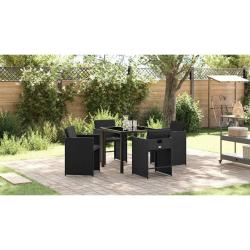 Ensemble de salle &agrave; manger de jardin de 5 pi&egrave;ces avec coussins Noir Poly Rattan