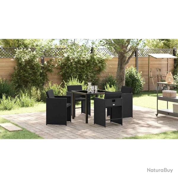 Ensemble de salle � manger de jardin de 5 pi�ces avec coussins Noir Poly Rattan