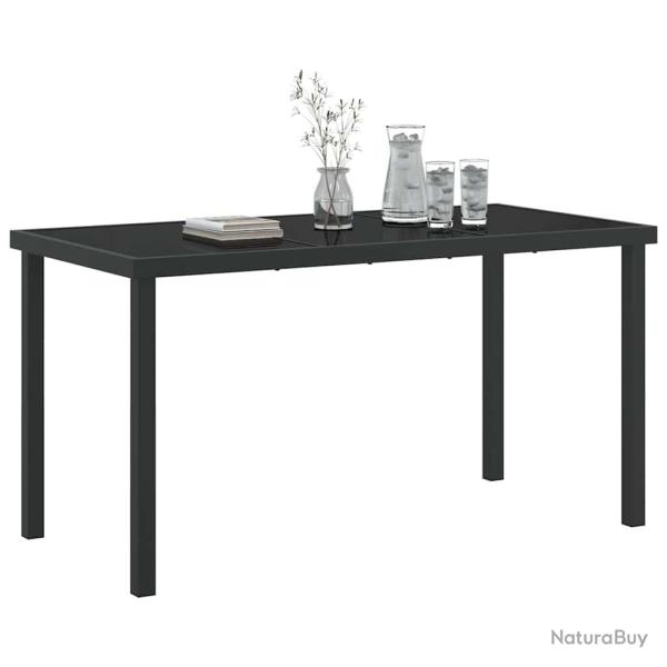Table de jardin noire 140x80x73 cm en verre tremp�