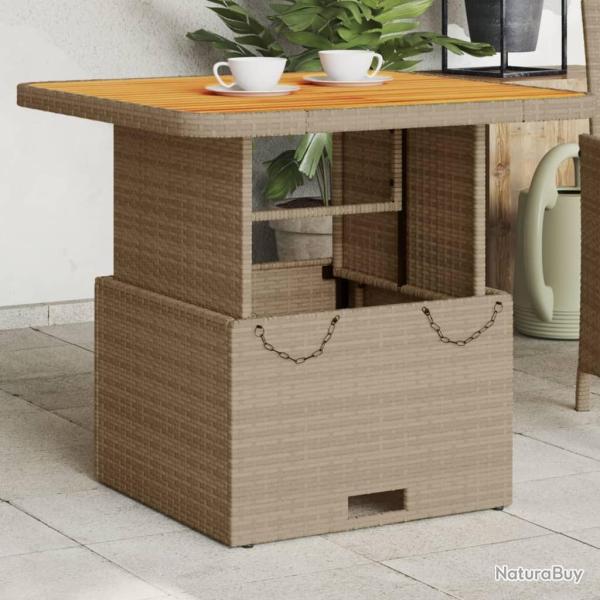 Table de jardin beige 80x80x71 cm r�sine tress�e et bois acacia