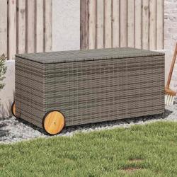 Bo&icirc;te de rangement de jardin et roues gris 190L r&eacute;sine tress&eacute;e