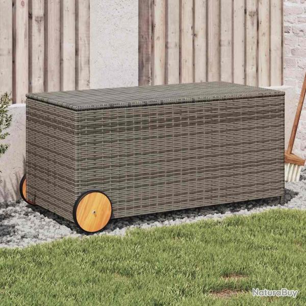 Bo�te de rangement de jardin et roues gris 190L r�sine tress�e