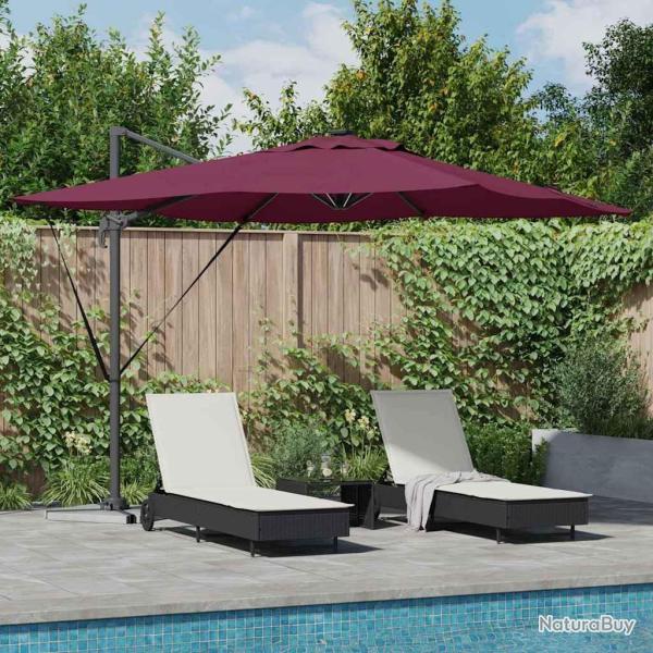 Parasol d�port� Roma avec LEDs en rouge Bordeaux, 286 x 285 x 270 cm en aluminium.