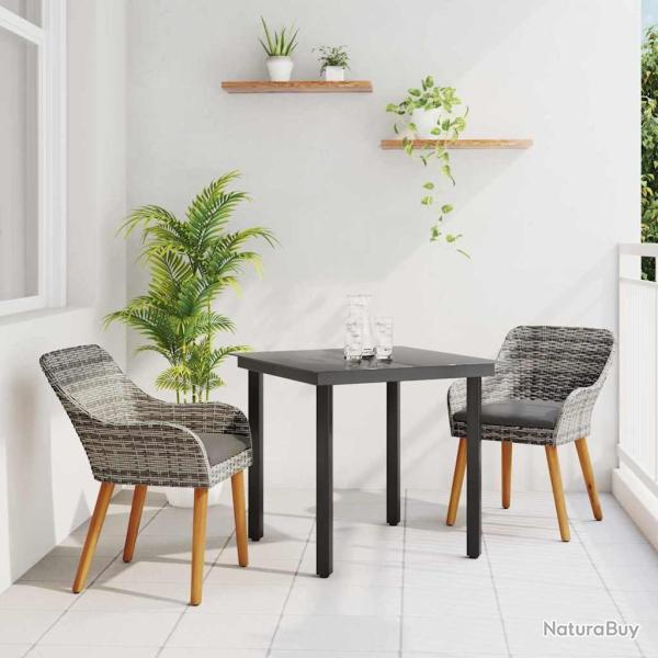 Set de jardin 3 pi�ces en poly rattan gris