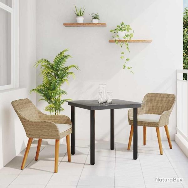 Ensemble de salle � manger de jardin 3 pi�ces en polyrotin beige