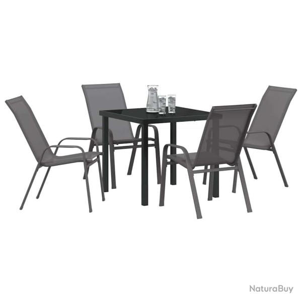 Ensemble de salle � manger de jardin 5 pi�ces - Textil�ne gris et acier