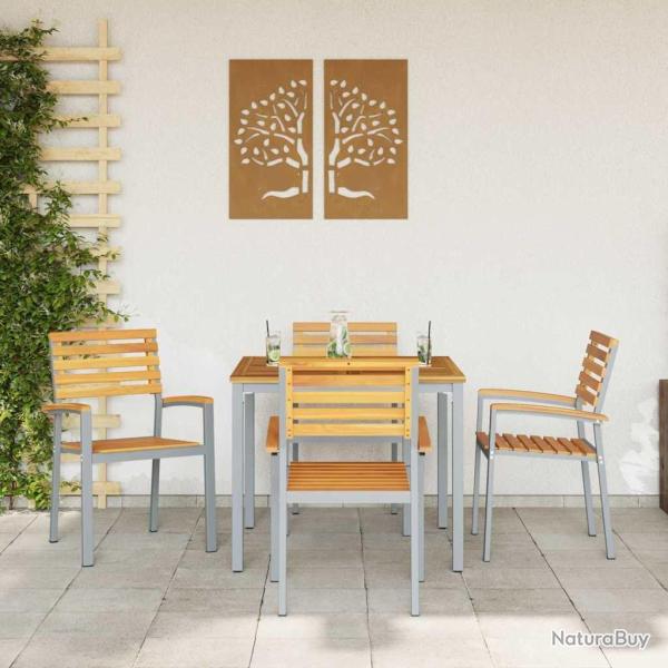 Ensemble de 4 chaises de jardin en Gris Bois Acacia et Acier