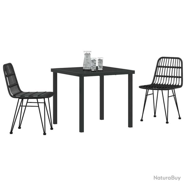 Set de salle � manger de jardin 3 pi�ces noir en poly rotin.