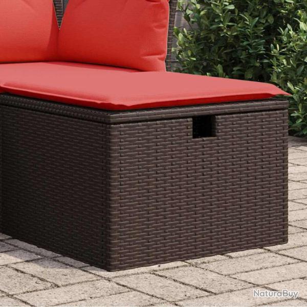 Pouf de jardin avec coussin Marron 55x55x37 cm en poly rotin