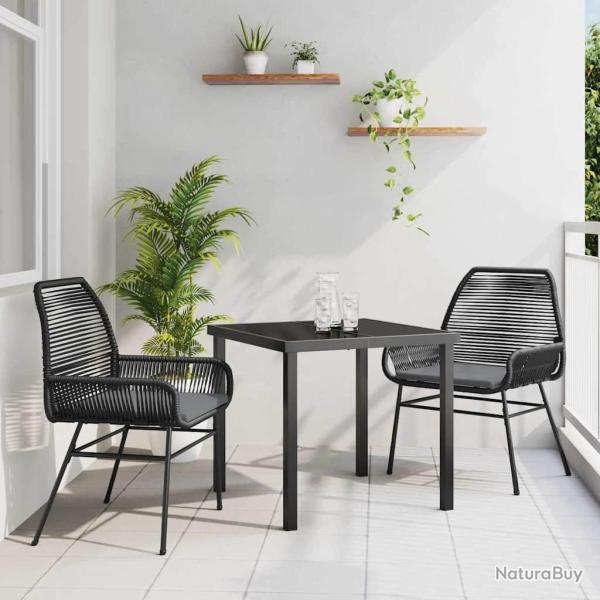 Ensemble de Salle � Manger de Jardin 3 Pi�ces Avec Coussins Noirs en Poly Rattan