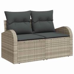 Ensemble de Canap&eacute;s de Jardin 3 Pi&egrave;ces avec Coussins Gris Clair Rattan Poly