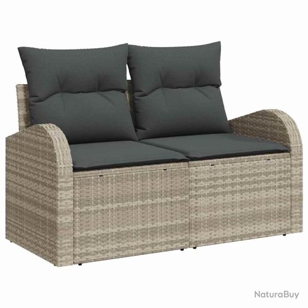 Ensemble de Canaps de Jardin 3 Pices avec Coussins Gris Clair Rattan Poly
