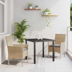 Ensemble de D&icirc;ner de Jardin 3 Pi&egrave;ces avec Coussins Beige en Poly Rattan.