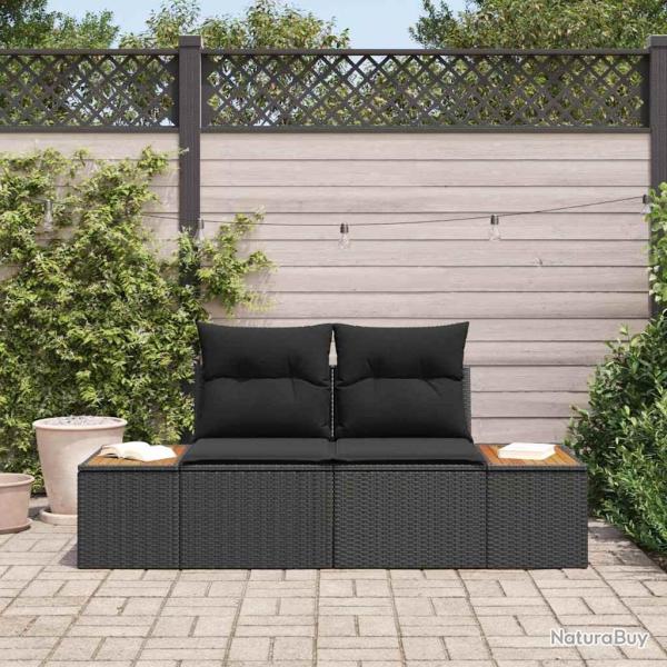 Canap de jardin 2 places avec rangement et coussins en poly rattan noir