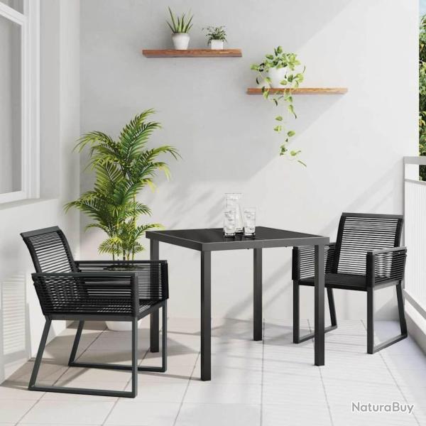 Ensemble de salle  manger de jardin de 3 pices en poly rotin noir.