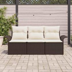 Ensemble de Canap&eacute;s de Jardin 3 Pi&egrave;ces avec Coussins Marron Rattan Poly
