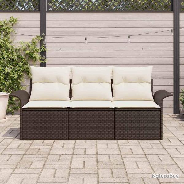 Ensemble de Canaps de Jardin 3 Pices avec Coussins Marron Rattan Poly