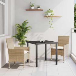 Ensemble de jardin 3 pi&egrave;ces avec coussins en poly rotin beige