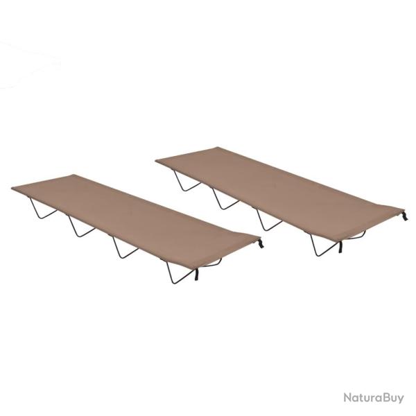 Lits de camping 2 pcs 180x60x19 cm Tissu Oxford et acier Taupe